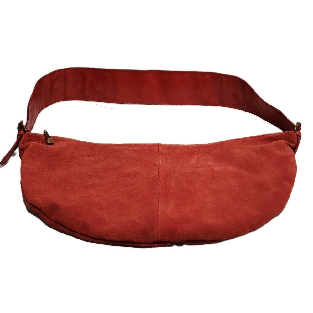 Vintage Y2K Newport News Red Suede Hobo Bag Embroidered Boho Shoulder Purse - Picture 3 of 16